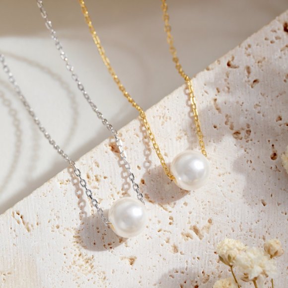 .925 Sterling Silver Vermeil Pearl Necklace with 14K Gold Plating - Picture 6 of 10